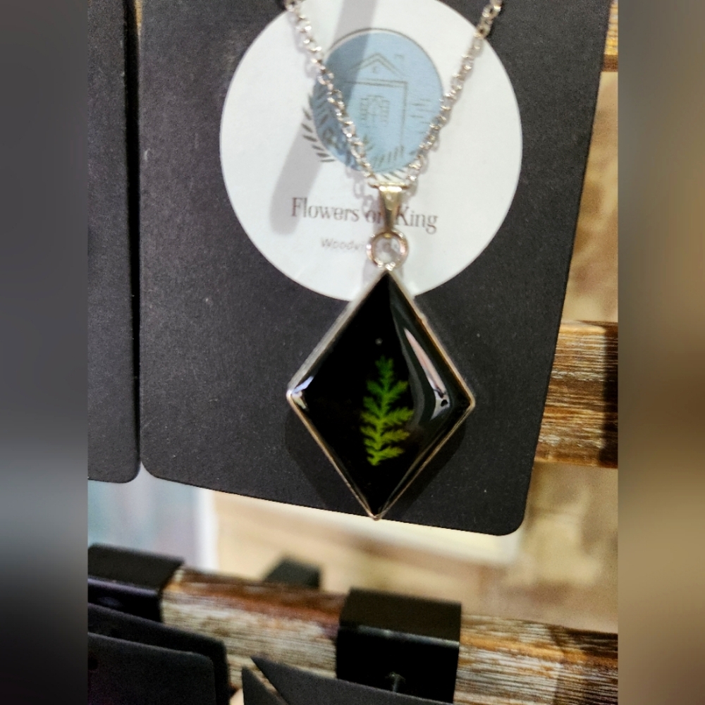 Fern in resin handmade necklace on 18 inch plated silver chain